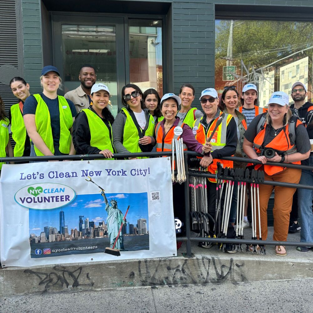 PAN's New York team volunteering to clean up New York City - with hidden PAN mascot